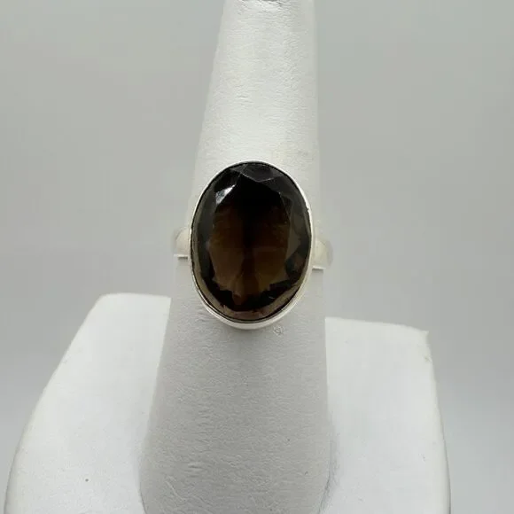 NWOT 11x16mm oval cut SMOKY QUARTZ solitaire ring in sterling silver! - Picture 8 of 9